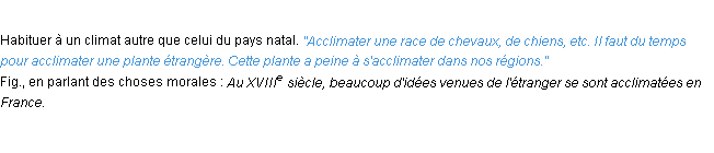 Définition acclimater ACAD 1932