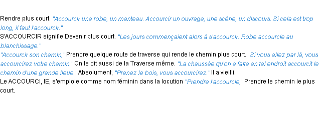 Définition accourcir ACAD 1932