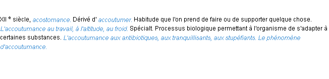 Définition accoutumance ACAD 1986