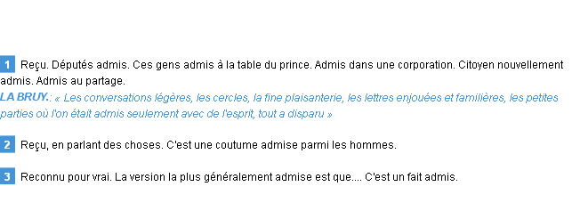 Définition admis Emile Littré