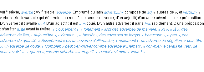 Définition adverbe ACAD 1986