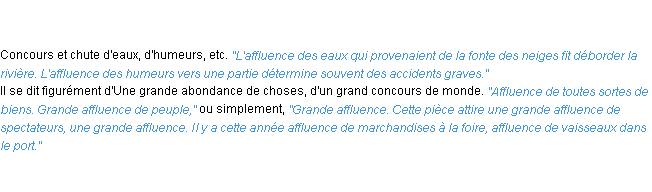 Définition affluence ACAD 1835