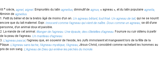 Définition agneau ACAD 1986