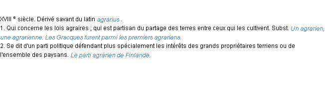 Définition agrarien ACAD 1986