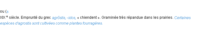 Définition agrostide ACAD 1986