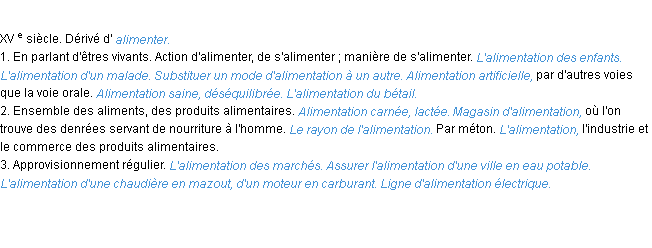 Définition alimentation ACAD 1986