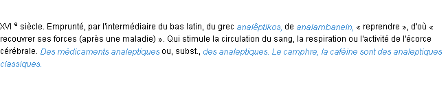 Définition analeptique ACAD 1986