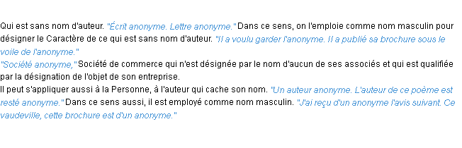 Définition anonyme ACAD 1932