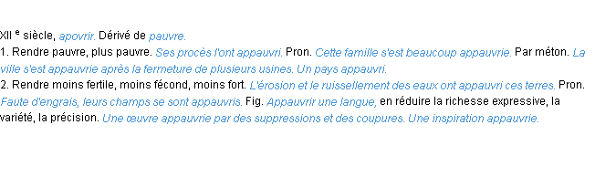 Définition appauvrir ACAD 1986