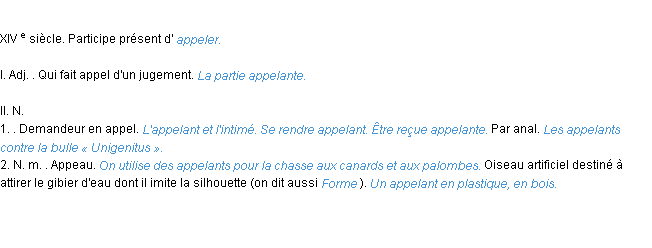 Définition appelant ACAD 1986