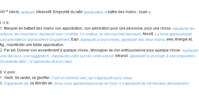 Définition applaudir ACAD 1986