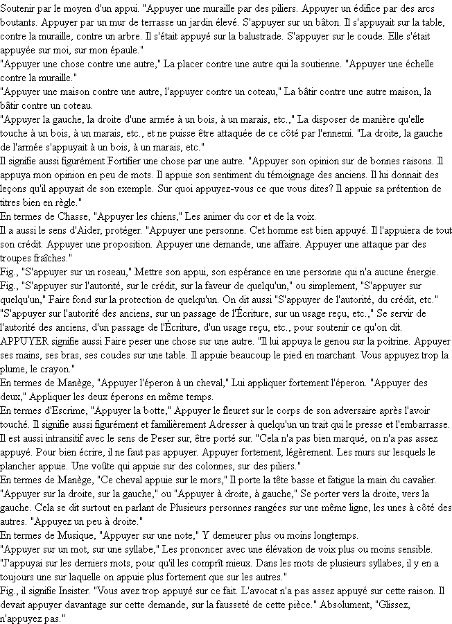 Définition appuyer ACAD 1932