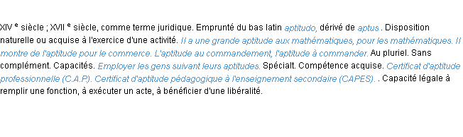 Définition aptitude ACAD 1986