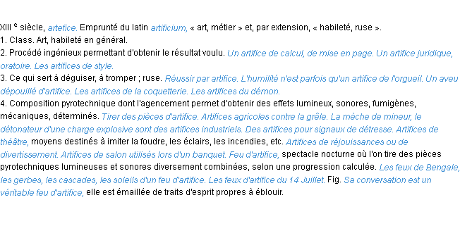 Définition artifice ACAD 1986