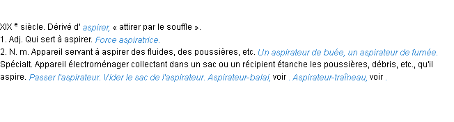 Définition aspirateur ACAD 1986