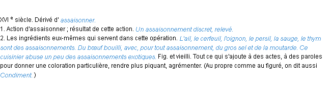 Définition assaisonnement ACAD 1986