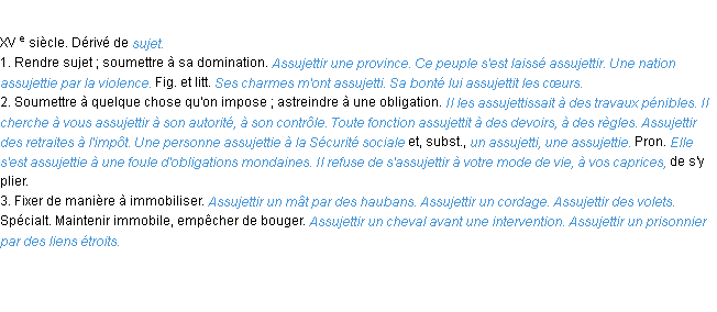 Définition assujettir ACAD 1986