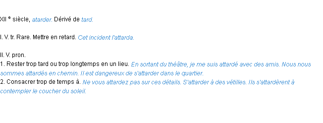 Définition attarder ACAD 1986