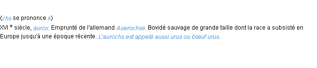 Définition aurochs ACAD 1986