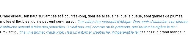 Définition autruche ACAD 1835