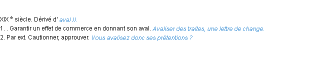 Définition avaliser ACAD 1986