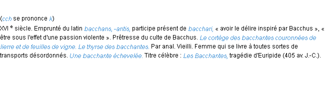 Définition bacchante ACAD 1986