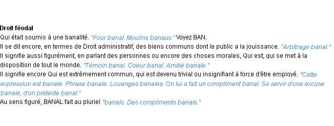 Définition banal ACAD 1932