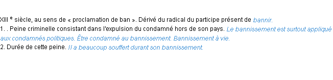 Définition bannissement ACAD 1986