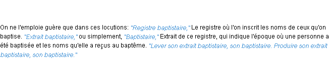 Définition baptistaire ACAD 1835