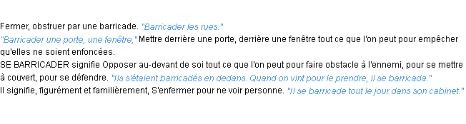 Définition barricader ACAD 1932