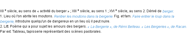 Définition bergerie ACAD 1986