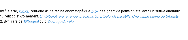 Définition bibelot ACAD 1986