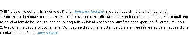 Définition biribi ACAD 1986