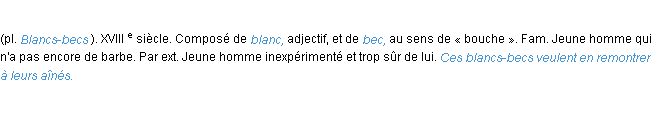 Définition blanc-bec ACAD 1986