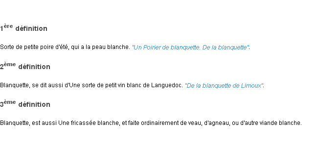Définition blanquette ACAD 1798