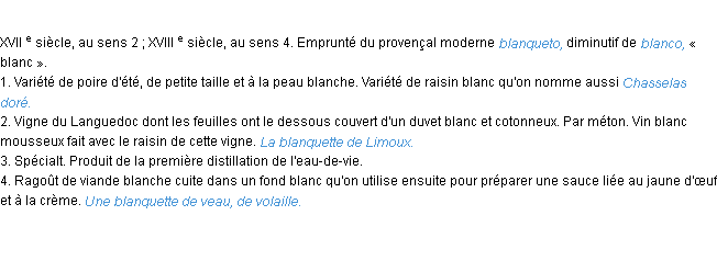 Définition blanquette ACAD 1986