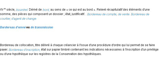 Définition bordereau ACAD 1986