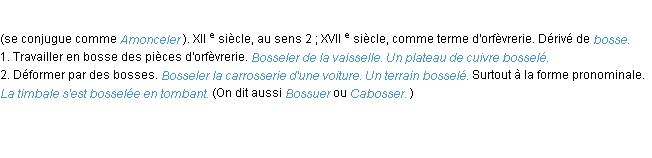 Définition bosseler ACAD 1986