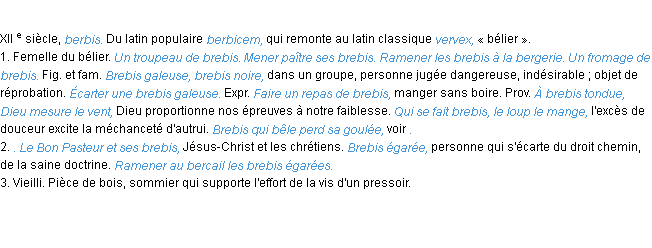 Définition brebis ACAD 1986