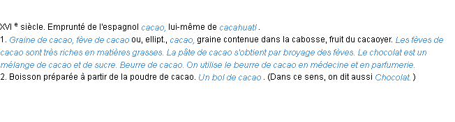 Définition cacao ACAD 1986