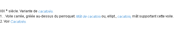 Définition cacatois ACAD 1986