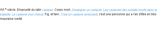 Définition cadavre ACAD 1986