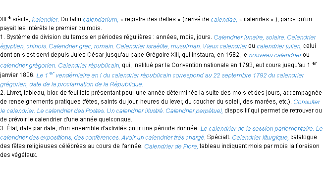 Définition calendrier ACAD 1986