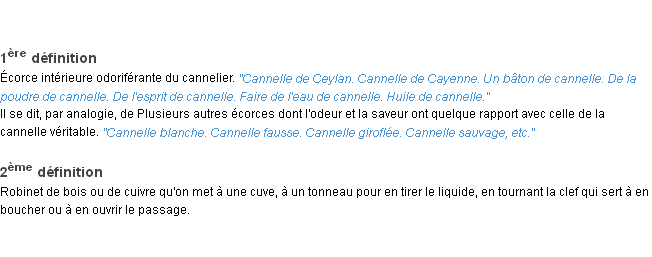 Définition cannelle ACAD 1932