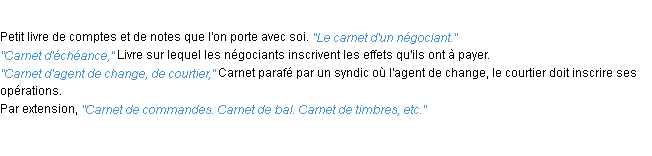 Définition carnet ACAD 1932
