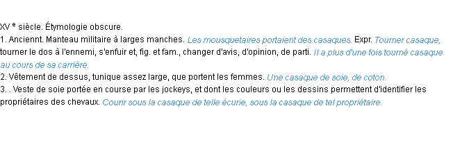 Définition casaque ACAD 1986