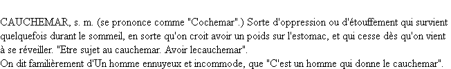 Définition cauchemar ACAD 1798