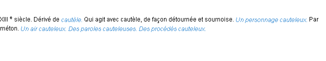 Définition cauteleux ACAD 1986