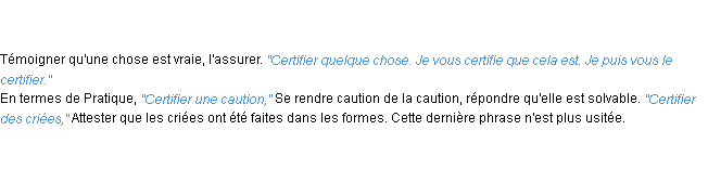 Définition certifier ACAD 1835