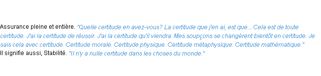 Définition certitude ACAD 1835